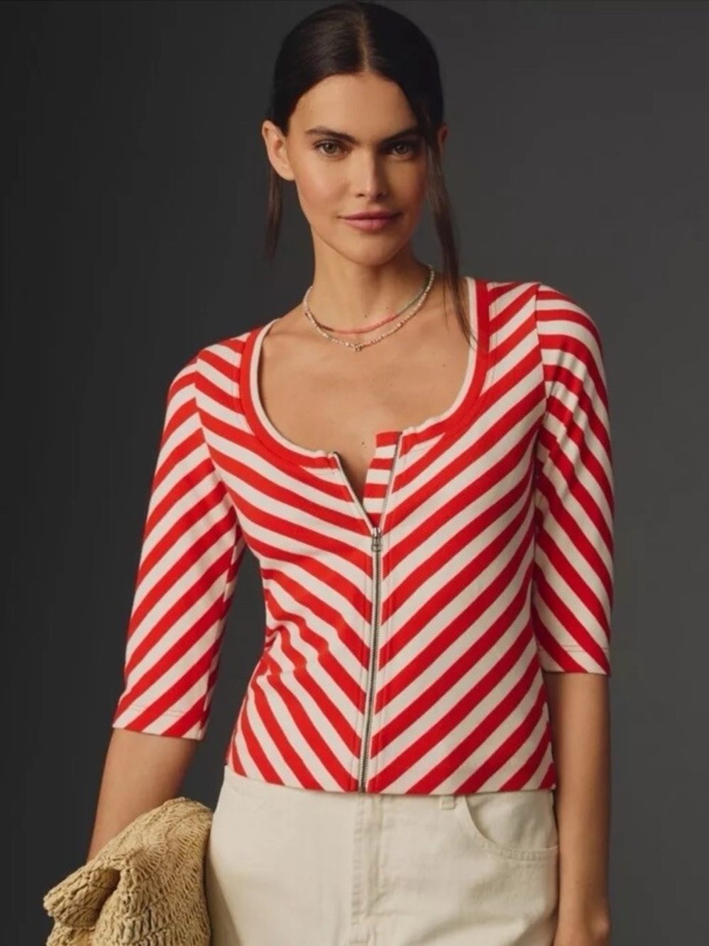 Anthropologie Maeve Front-Zip Scoop-Neck Blouse Top size M